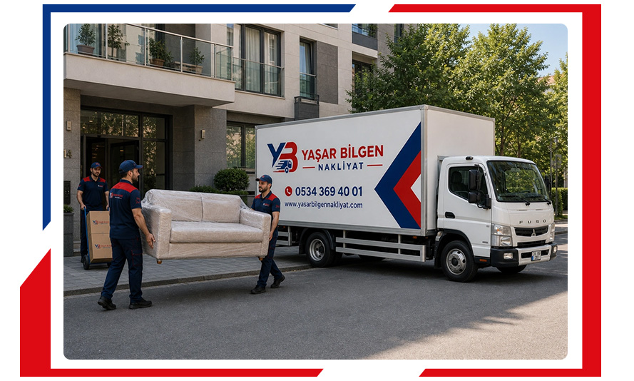 Yaşar Bilgen Nakliyat ekibi evden eve nakliyat hizmeti kapsamında eşya taşıyor