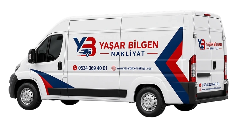 Yaşar Bilgen Nakliyat firmasının evden eve nakliyat hizmetleri için kullanılan beyaz kapalı kasa panelvan taşıma aracı